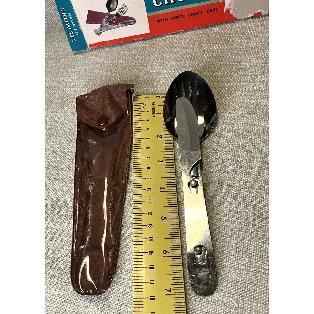 Vintage Kmart Stainless Steel Chow Set Camping Utensils Japan S.S. Kresge Box
